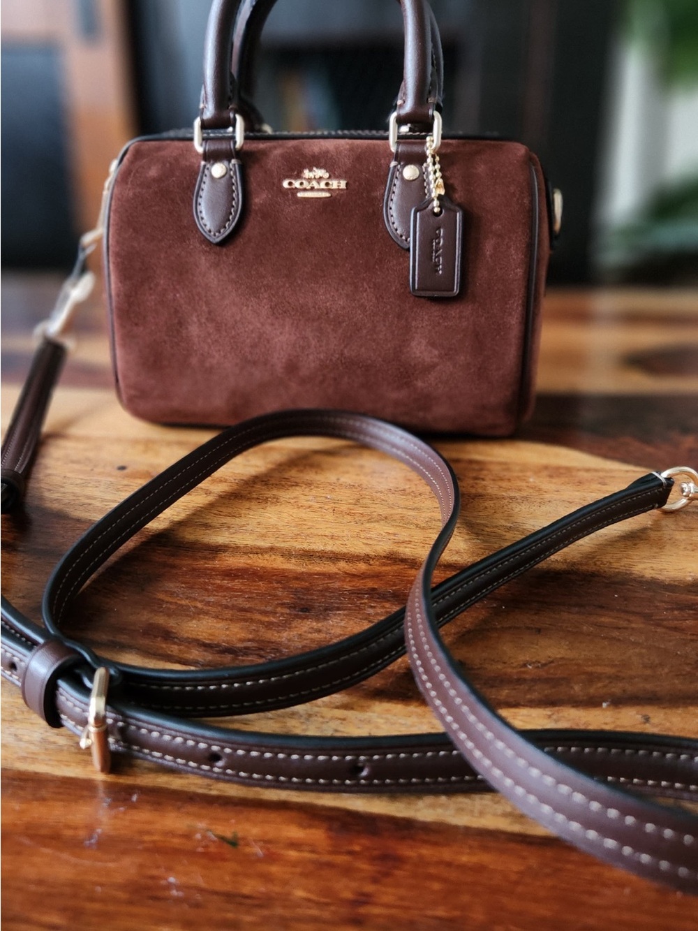 Coach Mini Rowan brown Suede bag